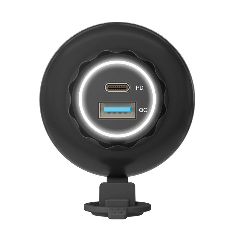 Bluejw Panel Mount Flat Round Dual USB Quick Charge 3.0 & PD USB C Car Charger Socket - 12V USB Outlet for Automobile Boat Marine Truck - Image 1